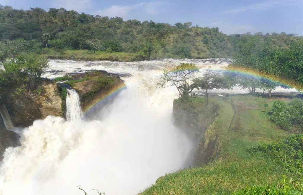 Murchison Falls with a rainbow over the gorge